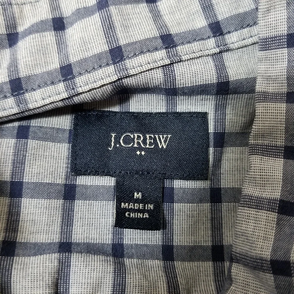 J. Crew Factory Button Front Shirt Mens Size M Blue Gray Checked Casual.